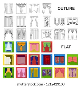 Different kinds of curtains flat icons in set collection for design. Curtains and lambrequins vector symbol stock web illustration.