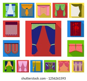 Different kinds of curtains flat icons in set collection for design. Curtains and lambrequins vector symbol stock web illustration.