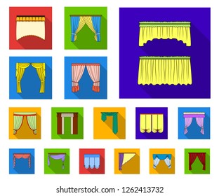 Different kinds of curtains flat icons in set collection for design. Curtains and lambrequins vector symbol stock web illustration.