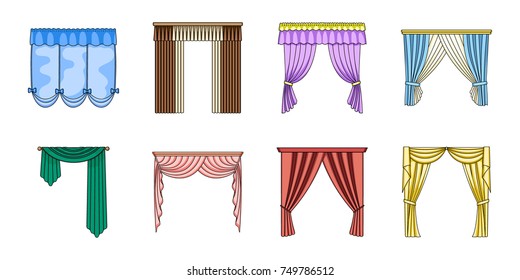 Different kinds of curtains icons in set collection for design. Curtains and lambrequins vector symbol stock web illustration.