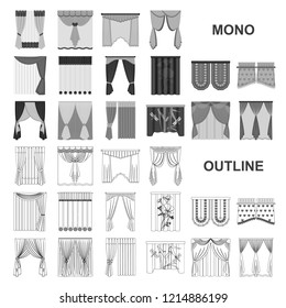 Different kinds of curtains monochrom icons in set collection for design. Curtains and lambrequins vector symbol stock web illustration.