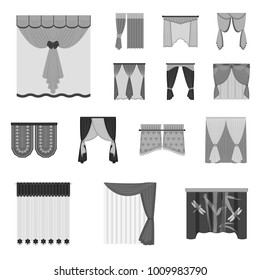 Different kinds of curtains monochrome icons in set collection for design. Curtains and lambrequins vector symbol stock web illustration.
