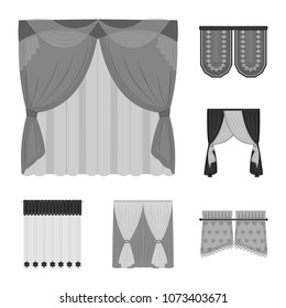 Different kinds of curtains monochrome icons in set collection for design. Curtains and lambrequins vector symbol stock web illustration.
