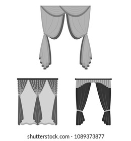 Different kinds of curtains monochrome icons in set collection for design. Curtains and lambrequins vector symbol stock web illustration.