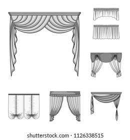 Different kinds of curtains monochrome icons in set collection for design. Curtains and lambrequins vector symbol stock web illustration.