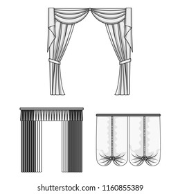 Different kinds of curtains monochrome icons in set collection for design. Curtains and lambrequins vector symbol stock web illustration.