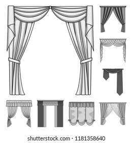 Different kinds of curtains monochrome icons in set collection for design. Curtains and lambrequins vector symbol stock web illustration.