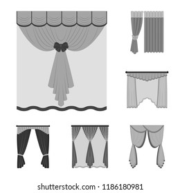 Different kinds of curtains monochrome icons in set collection for design. Curtains and lambrequins vector symbol stock web illustration.