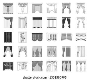 Different kinds of curtains monochrome,outline icons in set collection for design. Curtains and lambrequins vector symbol stock web illustration.