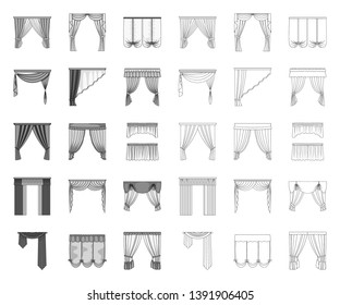 Different kinds of curtains mono,outline icons in set collection for design. Curtains and lambrequins vector symbol stock web illustration.