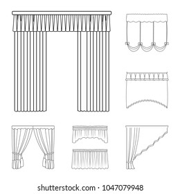 Different kinds of curtains outline icons in set collection for design. Curtains and lambrequins vector symbol stock web illustration.