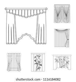 Different kinds of curtains outline icons in set collection for design. Curtains and lambrequins vector symbol stock web illustration.