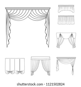 Different kinds of curtains outline icons in set collection for design. Curtains and lambrequins vector symbol stock web illustration.