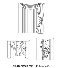 Different kinds of curtains outline icons in set collection for design. Curtains and lambrequins vector symbol stock web illustration.