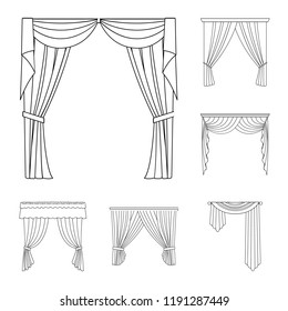 Different kinds of curtains outline icons in set collection for design. Curtains and lambrequins vector symbol stock web illustration.