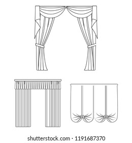 Different kinds of curtains outline icons in set collection for design. Curtains and lambrequins vector symbol stock web illustration.