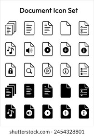 Different kinds of document icons featuring various types of papers, files, folders, and documents for representing work, business, legal, or educational content