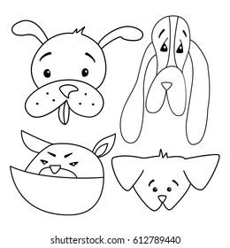 Different kinds of dog breeds isolated on white background. Dogs presented in cartoon style. Cute flat stickers set. Vector illustration.