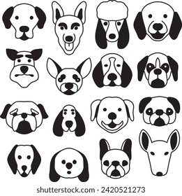 Different kinds of dog face icon set