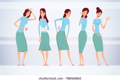 Different kinds of female diseases vector illustration.