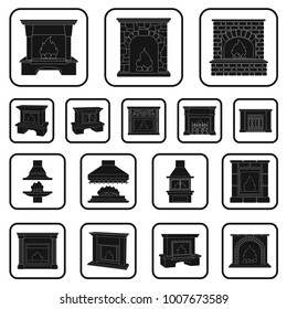 Different kinds of fireplaces black icons in set collection for design.Fireplaces construction vector symbol stock web illustration.