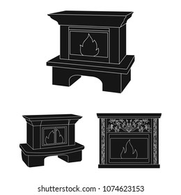 Different kinds of fireplaces black icons in set collection for design.Fireplaces construction vector symbol stock web illustration.