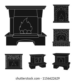 Different kinds of fireplaces black icons in set collection for design.Fireplaces construction vector symbol stock web illustration.