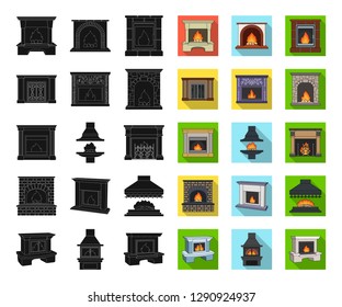 Different kinds of fireplaces black,flat icons in set collection for design.Fireplaces construction vector symbol stock web illustration.