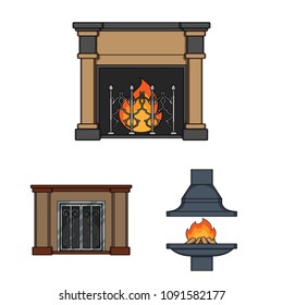 Different kinds of fireplaces cartoon icons in set collection for design.Fireplaces construction vector symbol stock web illustration.