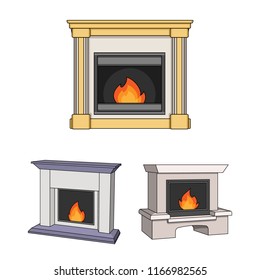 Different kinds of fireplaces cartoon icons in set collection for design.Fireplaces construction vector symbol stock web illustration.