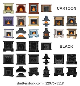 Different kinds of fireplaces cartoon icons in set collection for design.Fireplaces construction vector symbol stock web illustration.