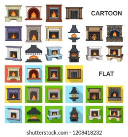 Different kinds of fireplaces cartoon icons in set collection for design.Fireplaces construction vector symbol stock web illustration.