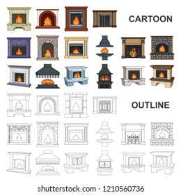 Different kinds of fireplaces cartoon icons in set collection for design.Fireplaces construction vector symbol stock web illustration.