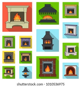 Different kinds of fireplaces flat icons in set collection for design.Fireplaces construction vector symbol stock web illustration.