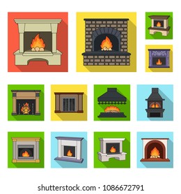 Different kinds of fireplaces flat icons in set collection for design.Fireplaces construction vector symbol stock web illustration.