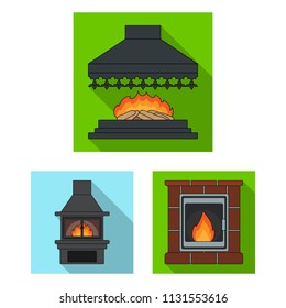 Different kinds of fireplaces flat icons in set collection for design.Fireplaces construction vector symbol stock web illustration.