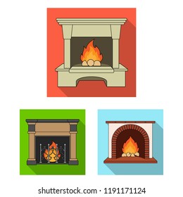 Different kinds of fireplaces flat icons in set collection for design.Fireplaces construction vector symbol stock web illustration.