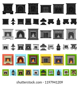 Different kinds of fireplaces flat icons in set collection for design.Fireplaces construction vector symbol stock web illustration.