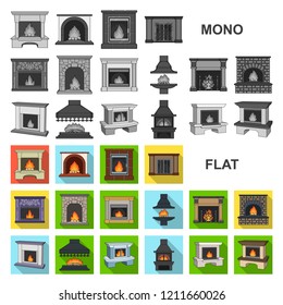 Different kinds of fireplaces flat icons in set collection for design.Fireplaces construction vector symbol stock web illustration.