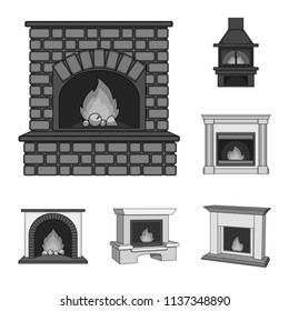 Different kinds of fireplaces monochrome icons in set collection for design.Fireplaces construction vector symbol stock web illustration.