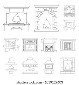 Different kinds of fireplaces outline icons in set collection for design.Fireplaces construction vector symbol stock web illustration.