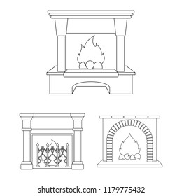 Different kinds of fireplaces outline icons in set collection for design.Fireplaces construction vector symbol stock web illustration.