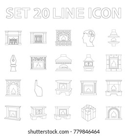 Different kinds of fireplaces outline icons in set collection for design.Fireplaces construction vector symbol stock web illustration.