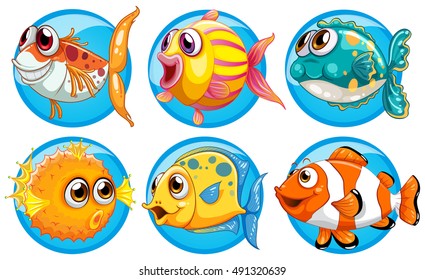 Verschiedene Arten von Fischen auf Rundschild