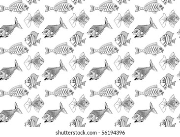 Different kinds of fish. Seamless. You can repaint any color.