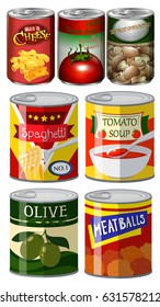 Different kinds of food in can illustration