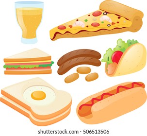 Different kinds of food and drink illustration