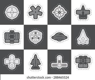 different kinds of future spacecraft icons - vector icon set