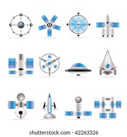 different kinds of future spacecraft icons - vector icon set