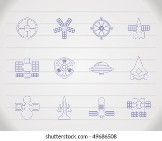 different kinds of future spacecraft icons - vector icon set
